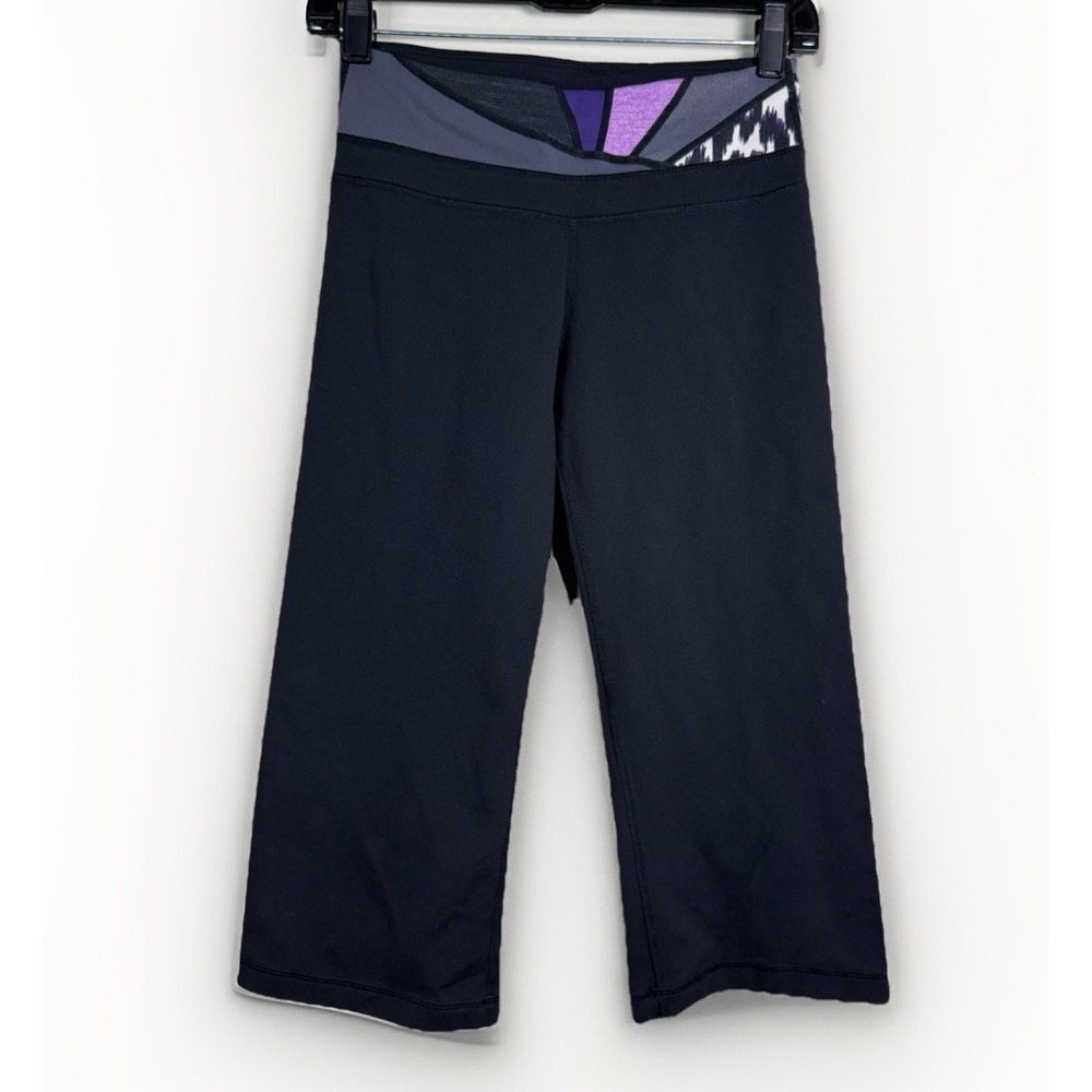 Lululemon‎ Grove Pant Crop Leggings Size 4 Black Purple Yoga Workout Exercise